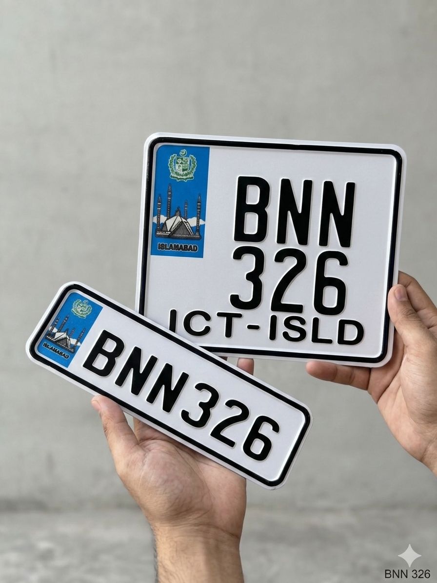Islamabad New Style Replica Upper side Embossed Number Plates (Bike) (Front & Back Pair) - King Auto Mart
