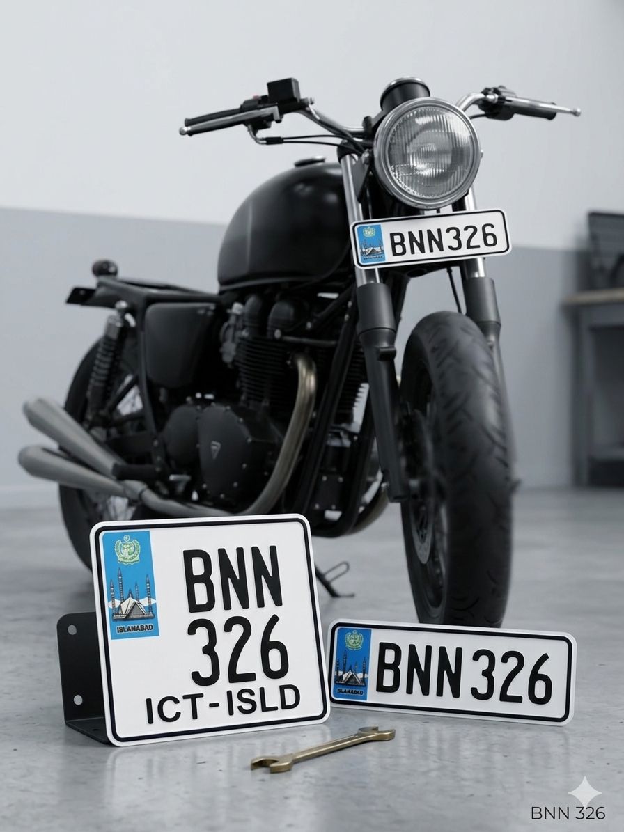 Islamabad New Style Replica Upper side Embossed Number Plates (Bike) (Front & Back Pair) - King Auto Mart