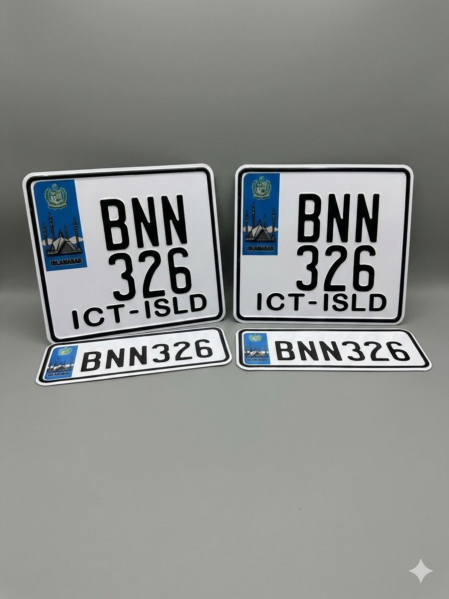 Islamabad New Style Replica Upper side Embossed Number Plates (Bike) (Front & Back Pair) - King Auto Mart