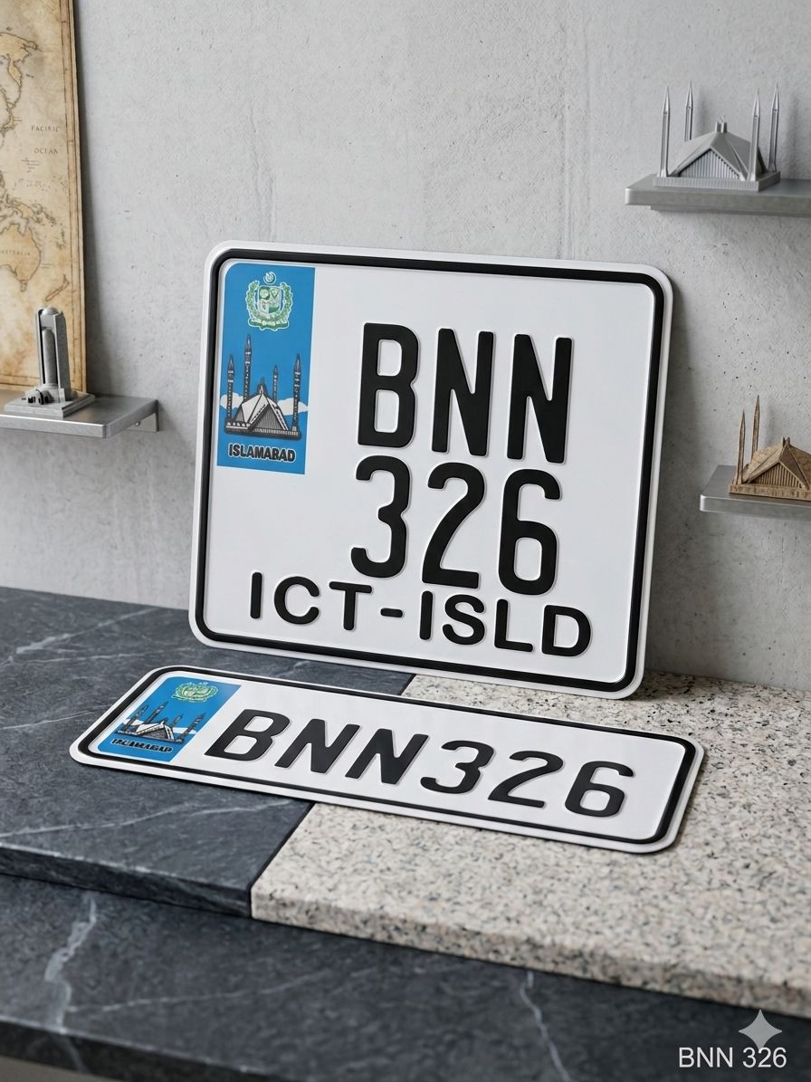 Islamabad New Style Replica Upper side Embossed Number Plates (Bike) (Front & Back Pair) - King Auto Mart