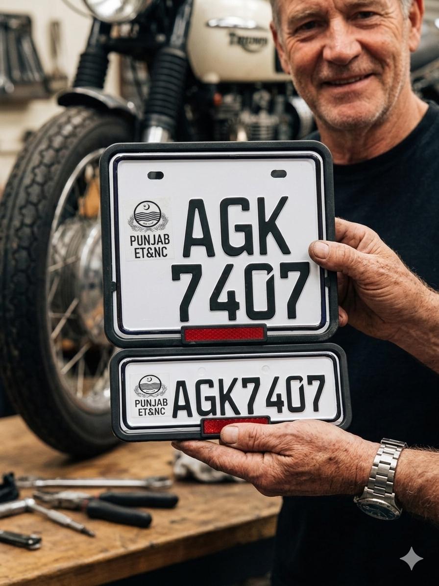 Punjab Style Upper Side Embossed Replica Number Plates (Bike) (Front & Back Pair) - King Auto Mart