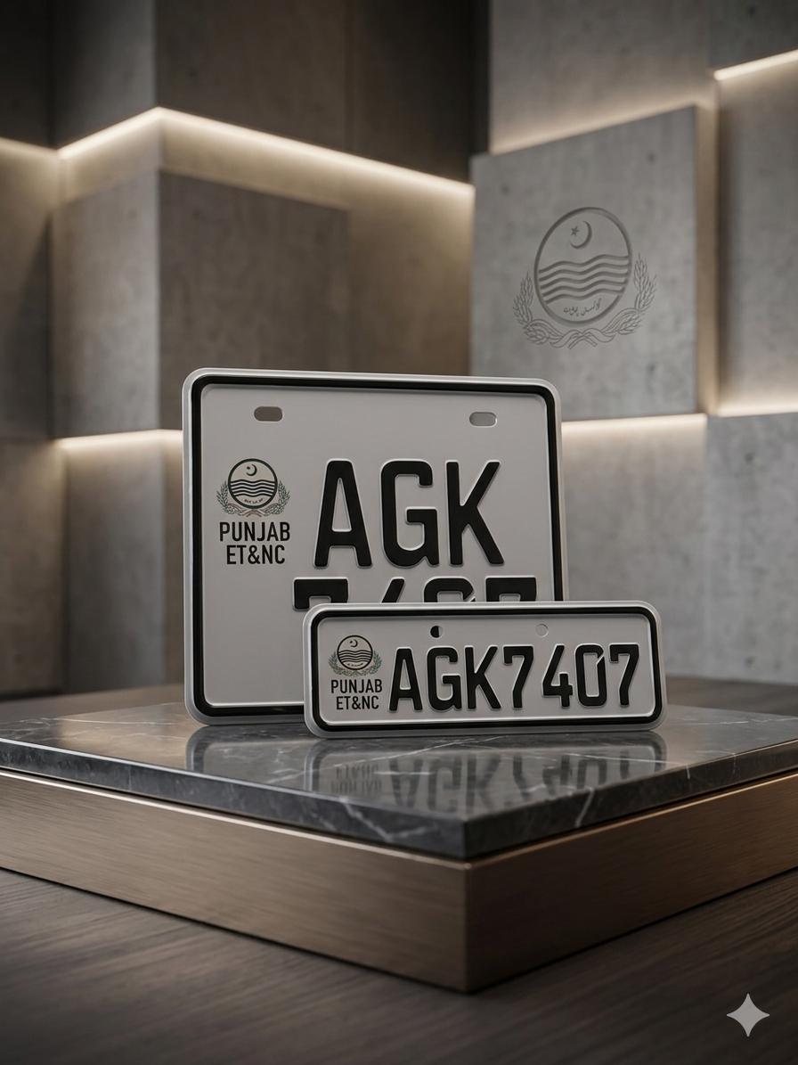 Punjab Style Upper Side Embossed Replica Number Plates (Bike) (Front & Back Pair) - King Auto Mart