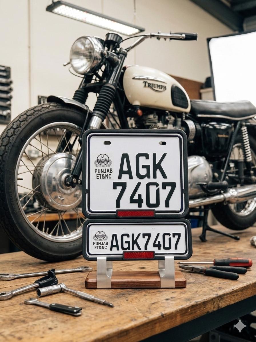 Punjab Style Upper Side Embossed Replica Number Plates (Bike) (Front & Back Pair) - King Auto Mart